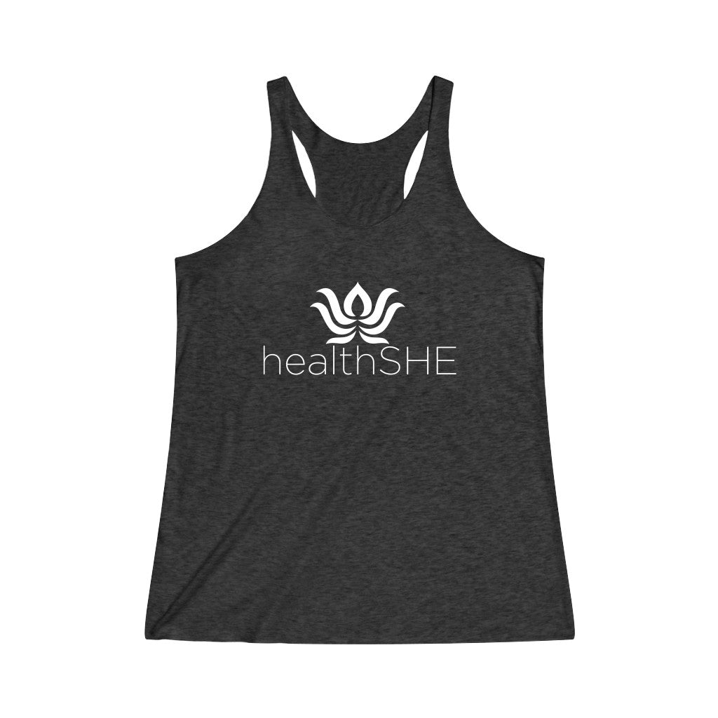 Women's Tri-Blend healthSHE Racerback Tank (White Logo)